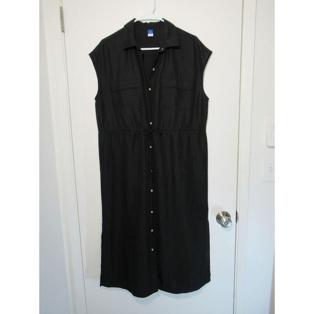 Old Navy Black Utility Midi Double Pocket Shirt Dress Size Medium